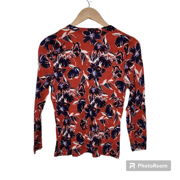 Garnet Hill Orange Blue Floral Merino Wool Button Front Cardigan Sweater Sz S - Picture 8 of 8